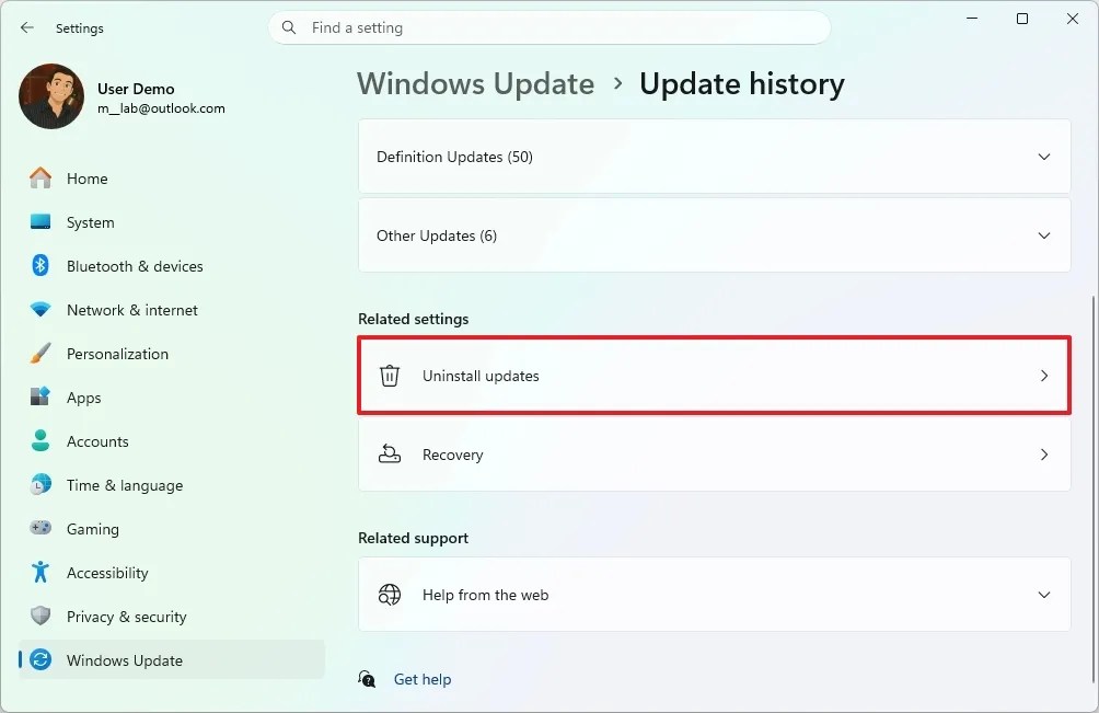 Open Uninstall updates