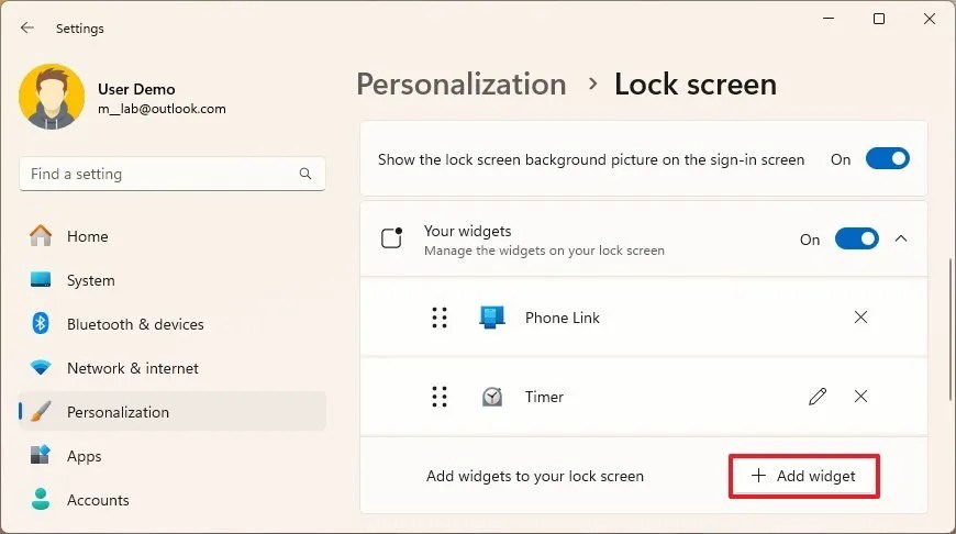 Lock Screen add widget option
