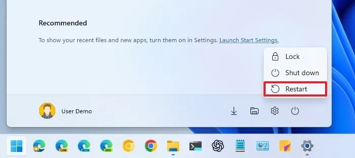 Windows 11 Restart option