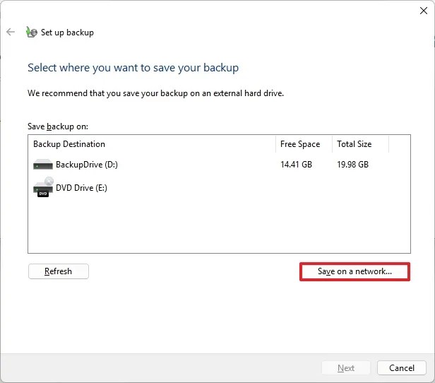 Save on a network option