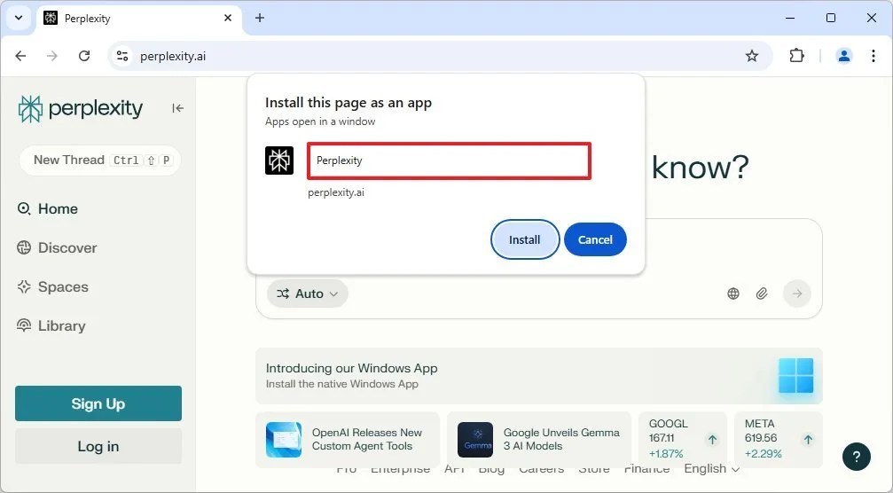 Chrome install web app
