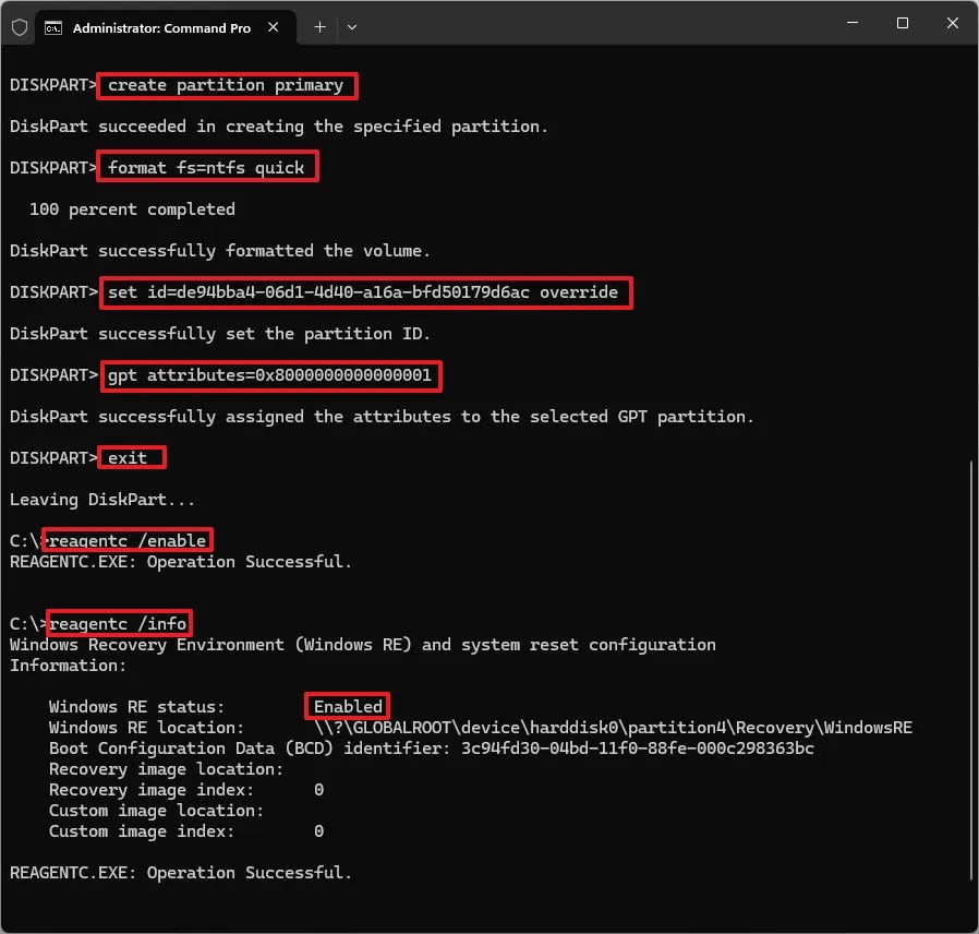 Recreate Recovery Partition on Windows 11