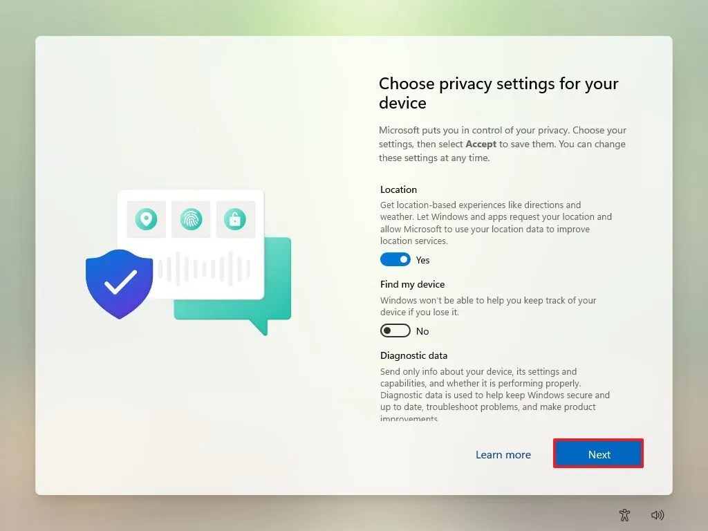 Cài đặt quyền riêng tư OOBE của Windows 11