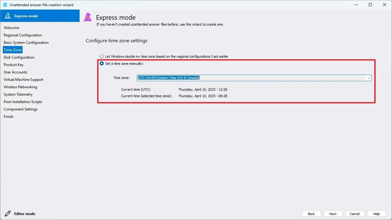 Windows 11 answer file time zone settings