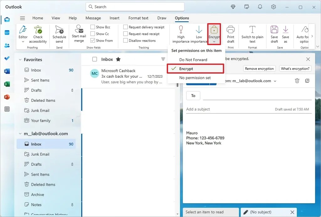 Outlook enable email encryption