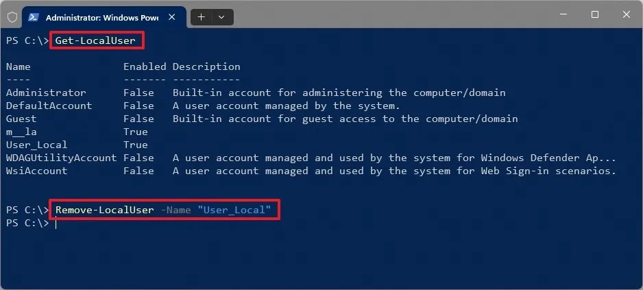 PowerShell delete user account on Windows 11