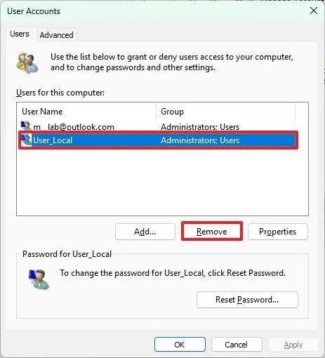 netplwiz delete Windows 11 account