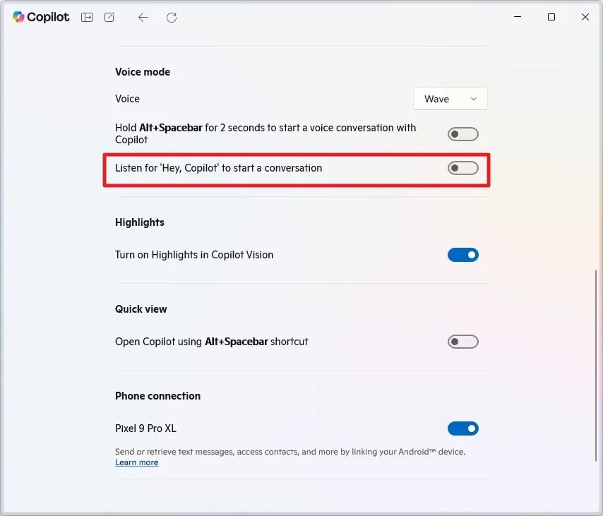 Disable Hey Copilot on Windows 11