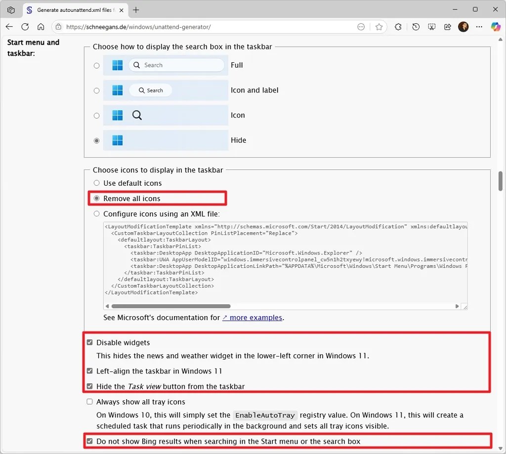 Taskbar Remove all icons