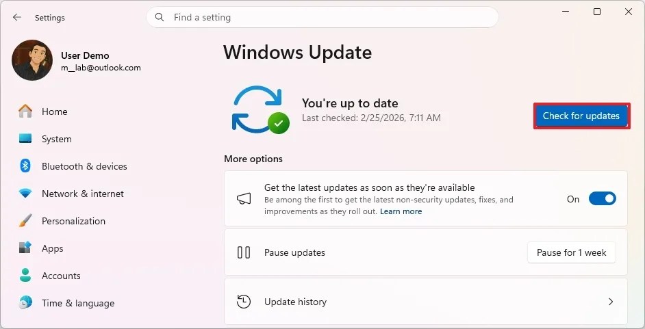 Windows 11 check and install updates