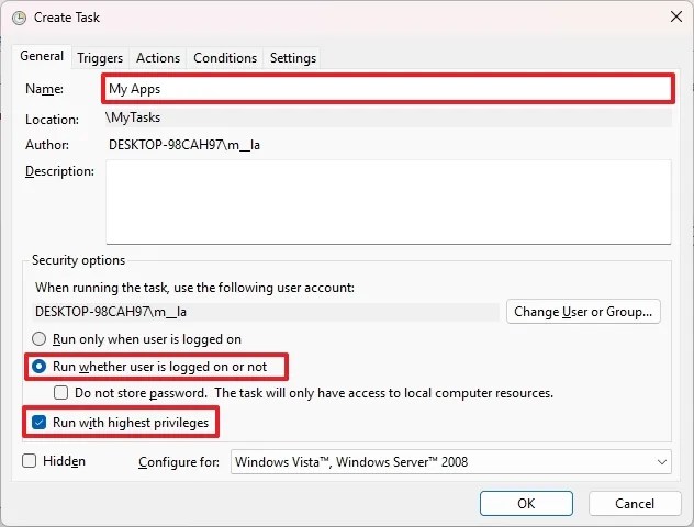 Create new admin task on Windows 11