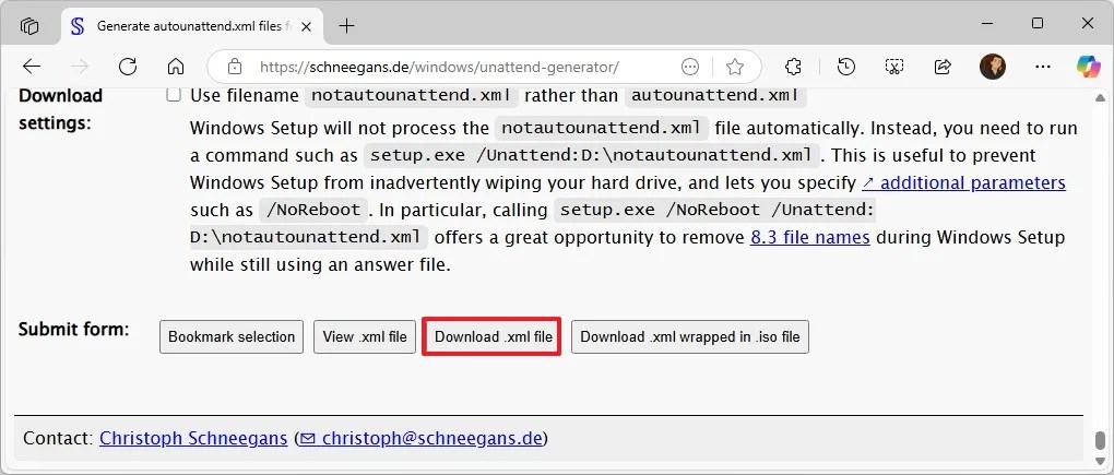 Download answer file