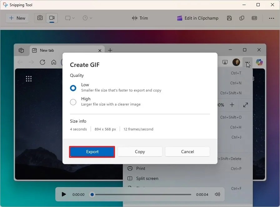 Export GIF file on Windows 11