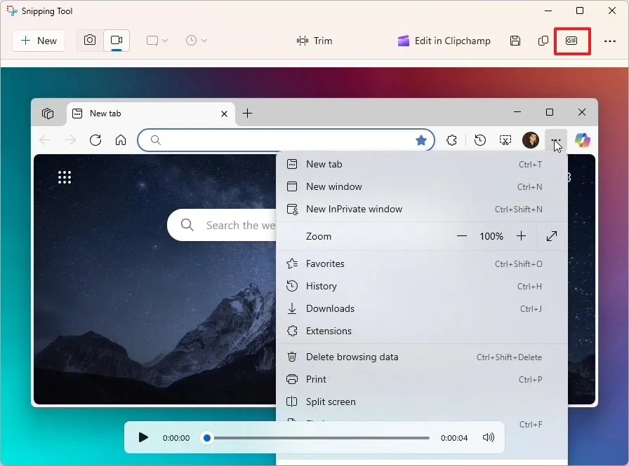 GIF export option in Snipping Tool