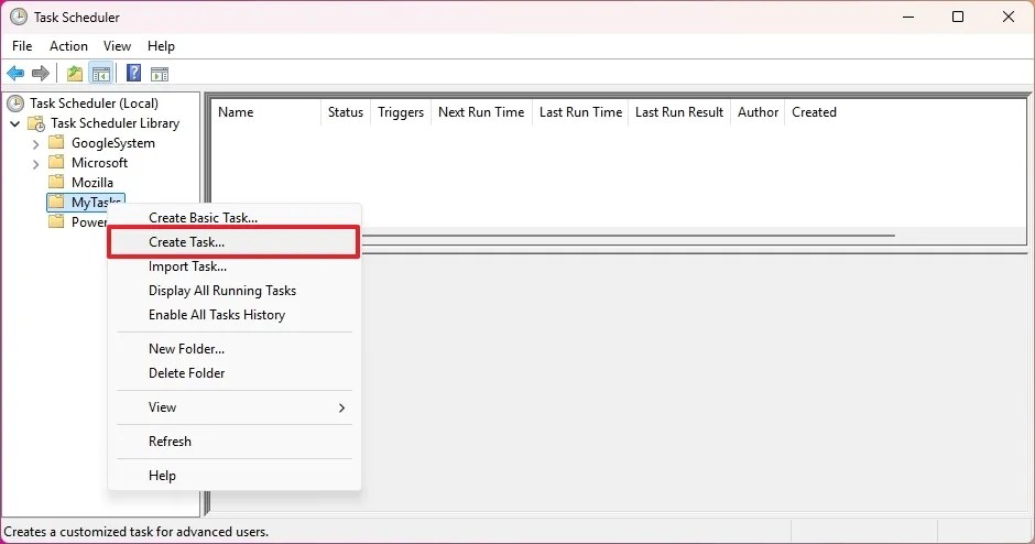 Task Scheduler create new task