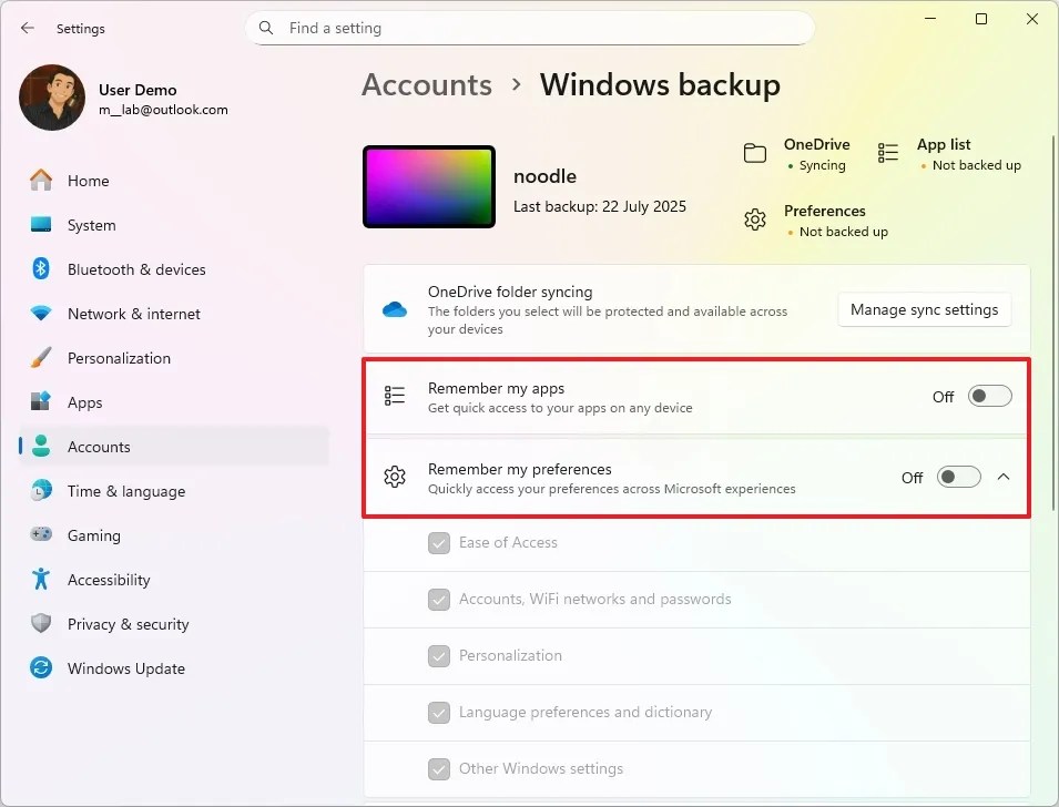 Cài đặt sao lưu Windows đã bị vô hiệu hóa
