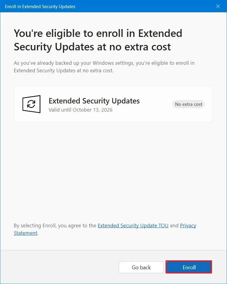 Enroll Extended Security Updates on Windows 10