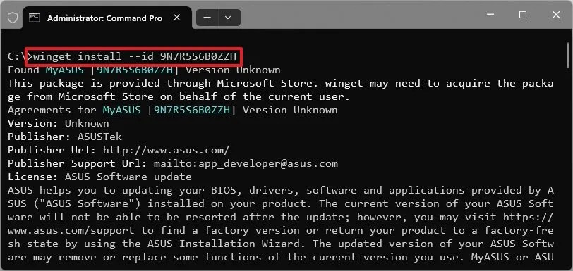 winget install MyASUS app