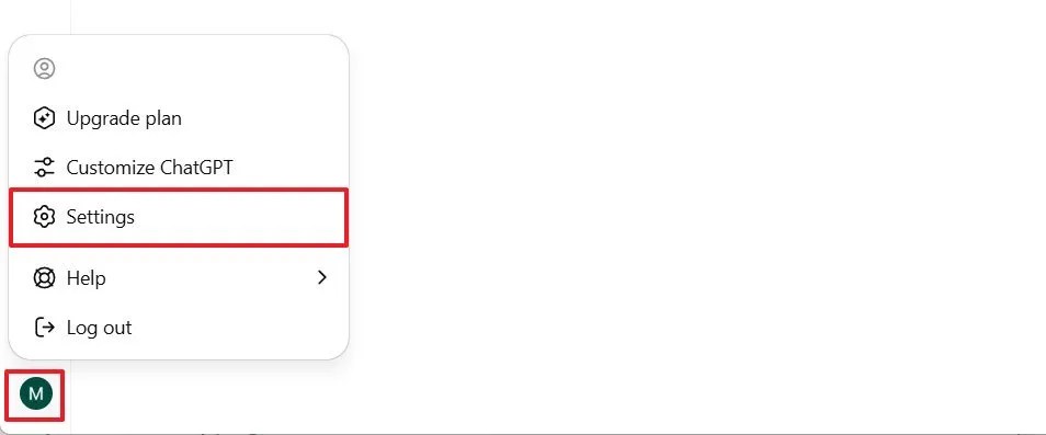 ChatGPT open settings