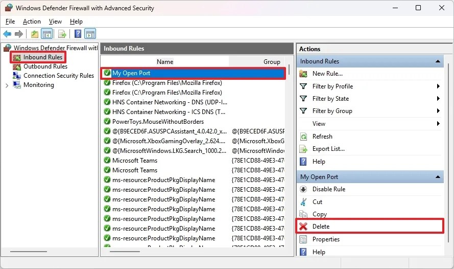 Delete firewall rule