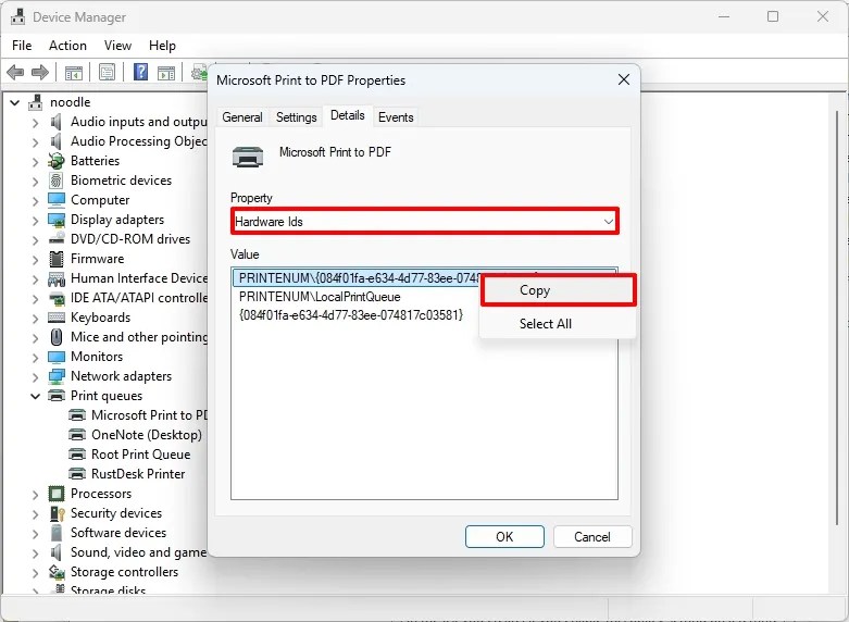 Device Manager copy Hardware Ids