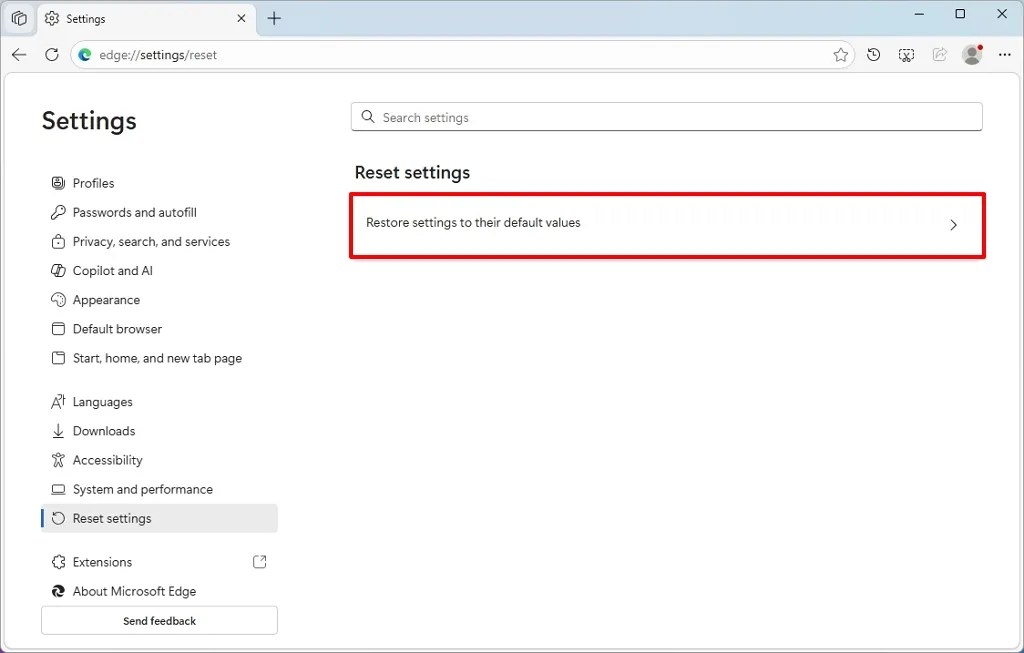 Restore settings to their default values