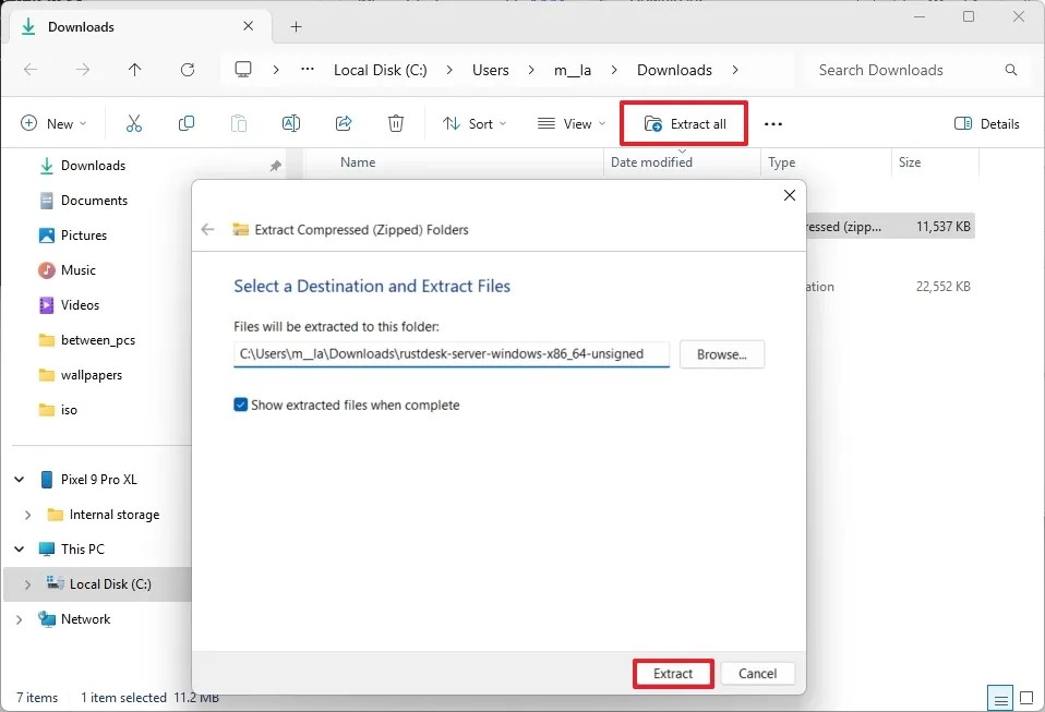 File Explorer extract RustDesk server