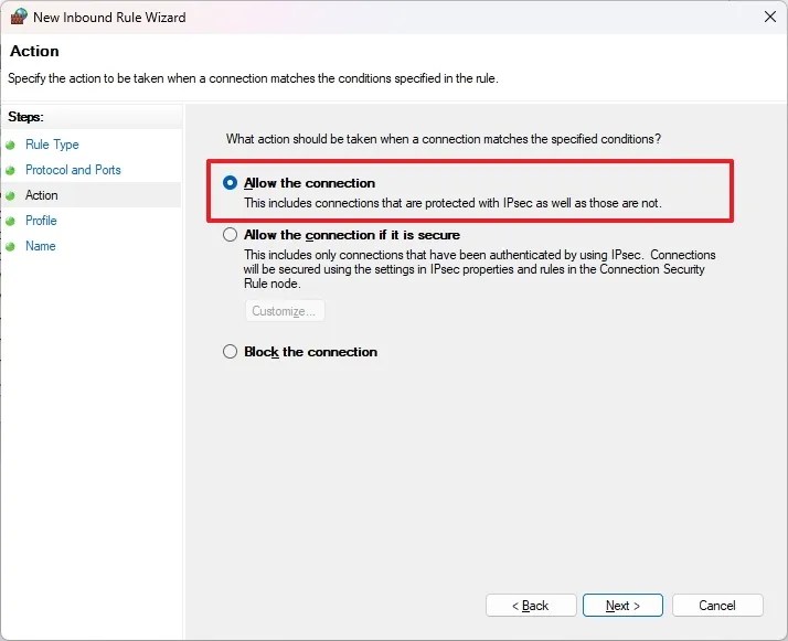 Allow connection settings