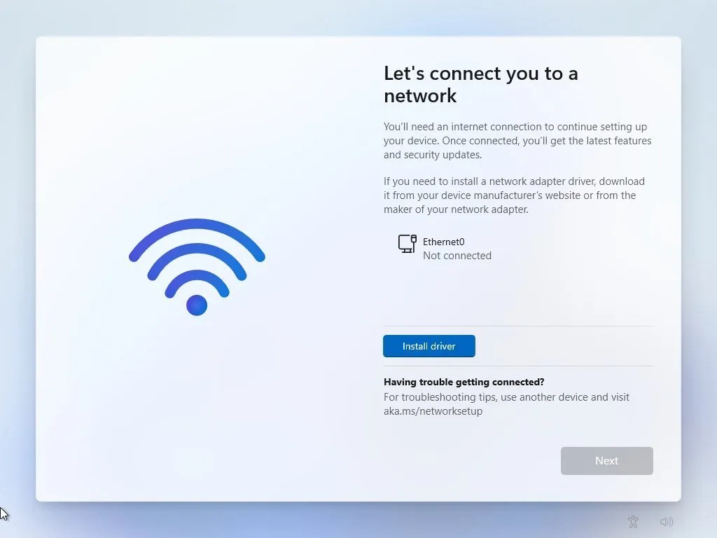 OOBE Let's connect you to a network page