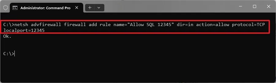 netsh open firewall port in Command Prompt