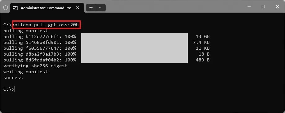 Ollama install GPT AI model command