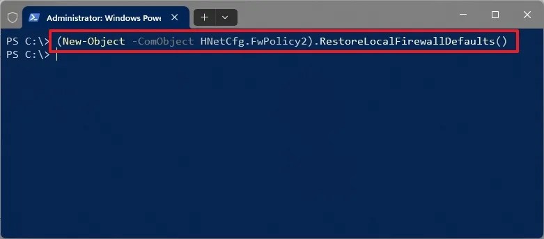 PowerShell reset firewall command