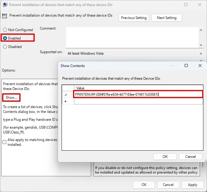 Precent installation of specific device driver option