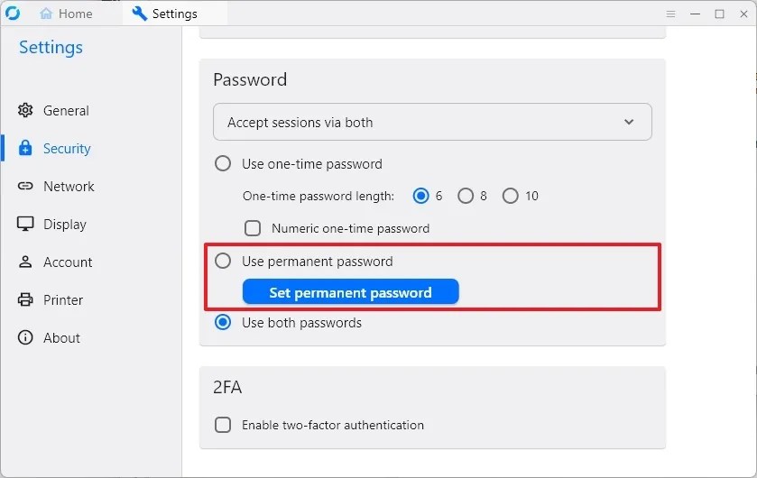 RustDesk set permanent password