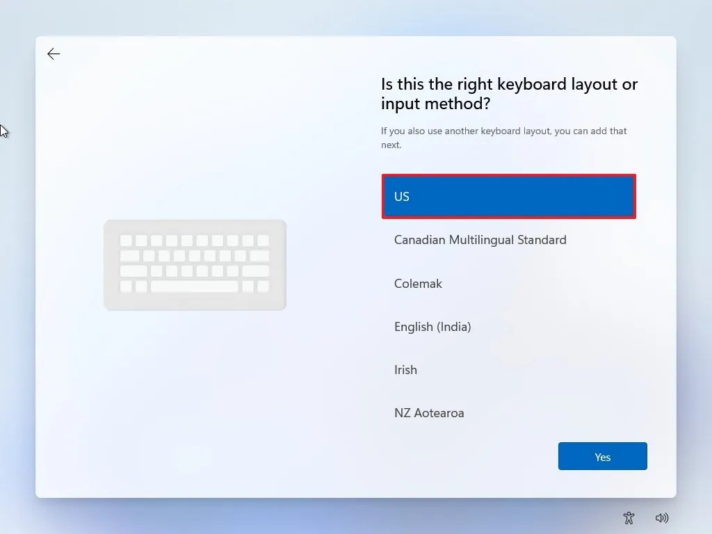 OOBE keyboard layout setting