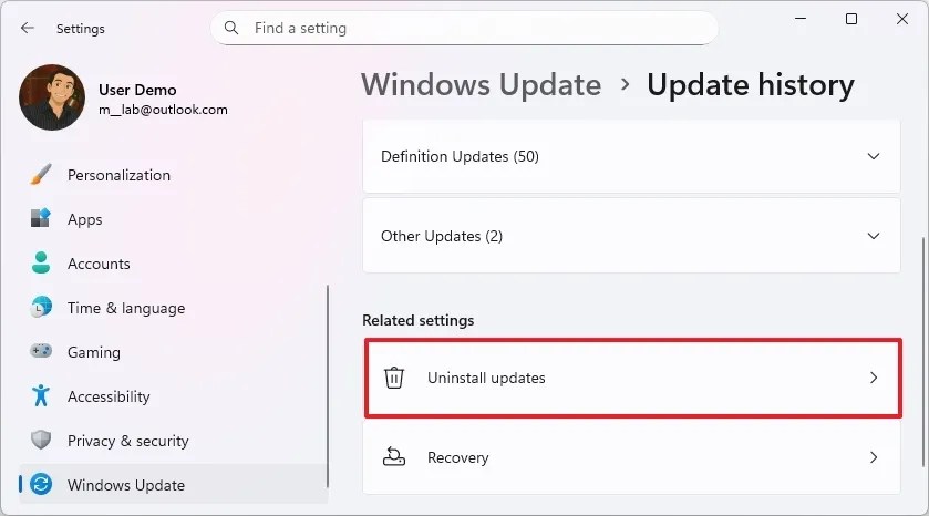 Windows 11 uninstall updates option