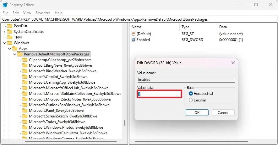 Registry turn on Enabled key