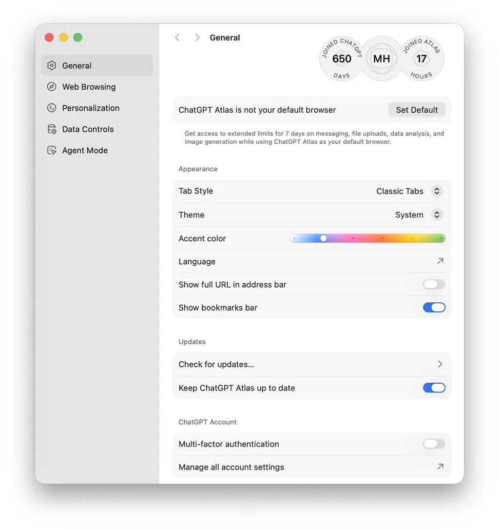 Atlas general settings