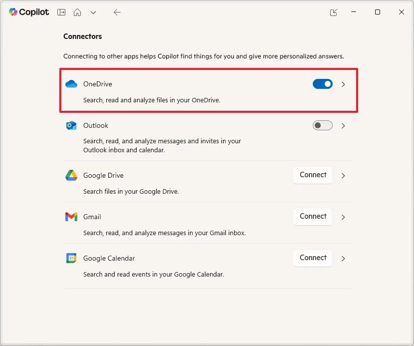 Copilot connect to OneDrive and Outlook