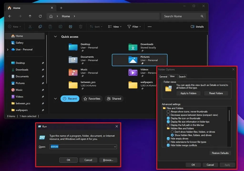 File Explorer and Run new dark mode visuals