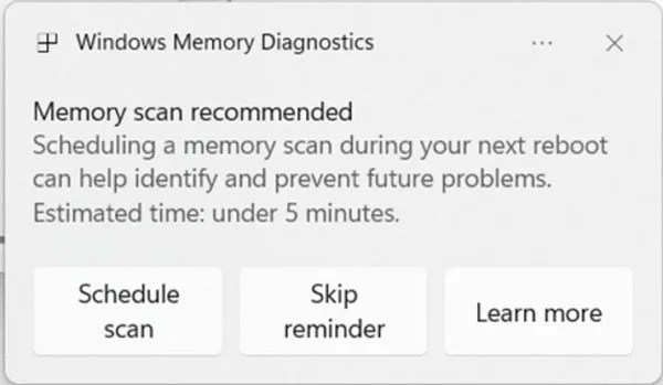 Memory Diagnostics notification