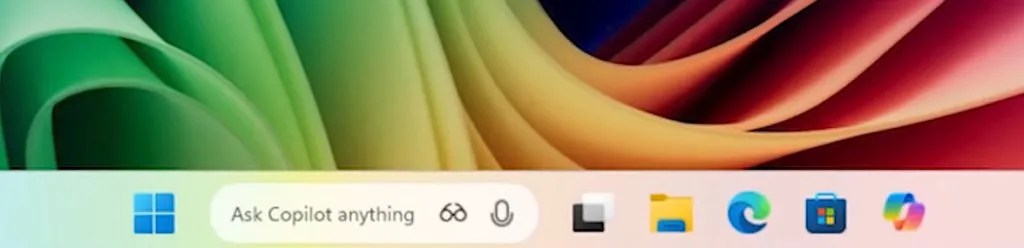Taskbar with Ask Copilot Anything search box