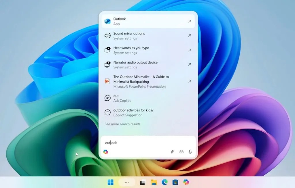 Taskbar new Copilot search