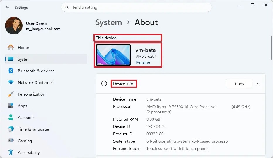 About page with top cards