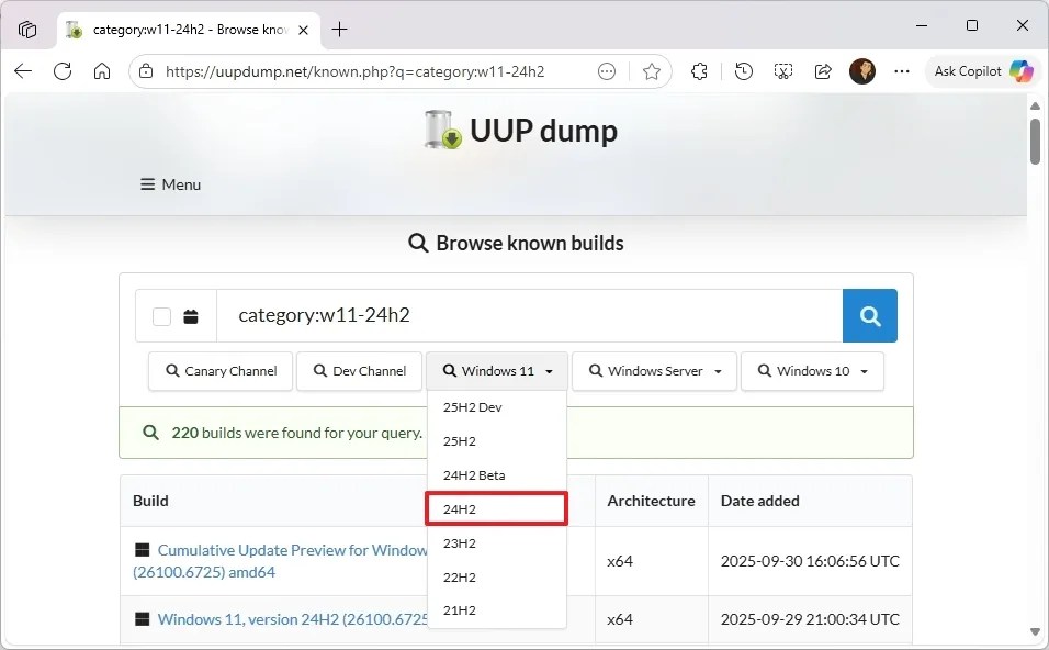 UUP Dump download older Windows 11 ISO