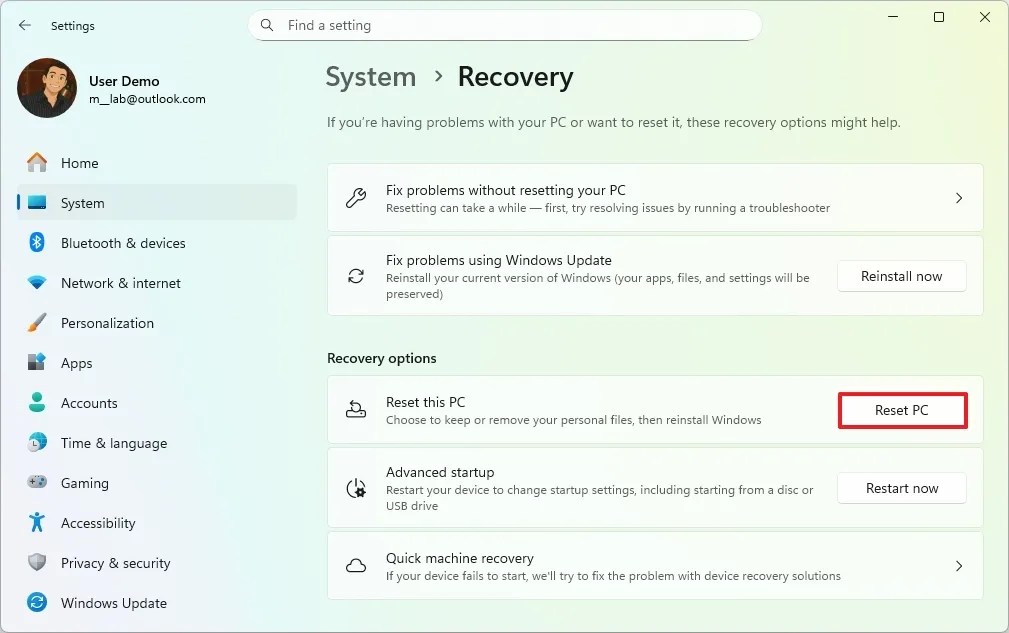 Xbox Ally factory reset option