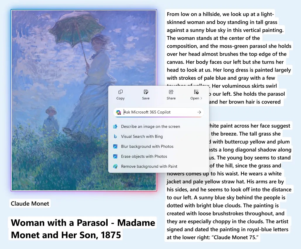 Click to Do new actions menu