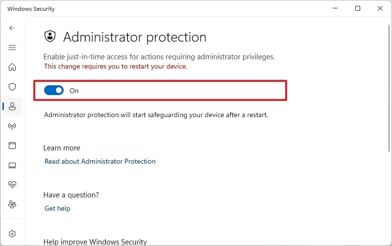 Enable admin protection on Windows 11
