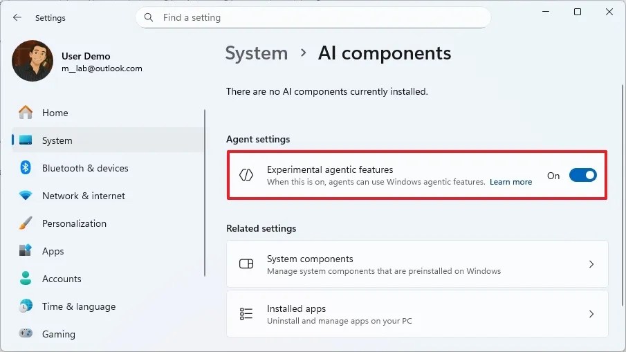 Turn on Experimental agentic features