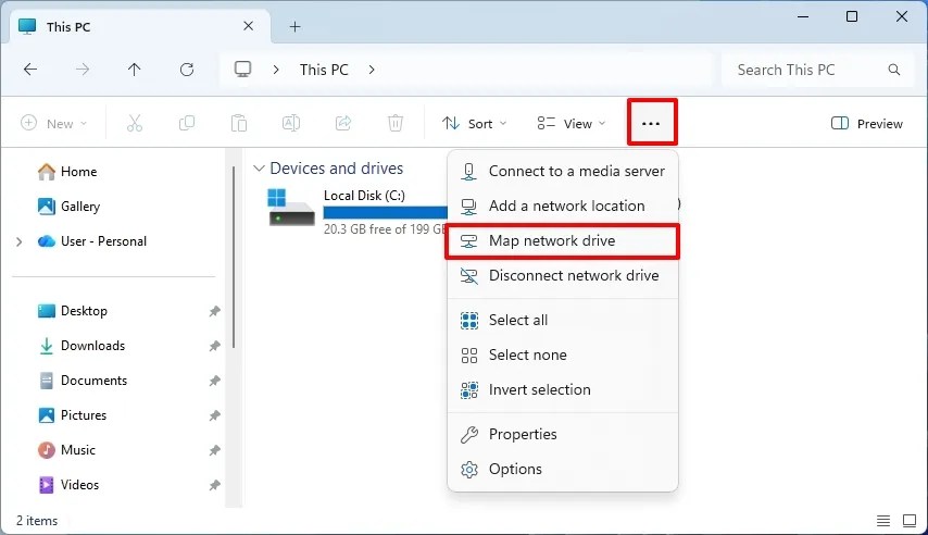 File Explorer map network drive option